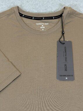 Kenneth Cole Mens Active Tech Short Sleeve T-Shirt Tee Taupe Medium Stretch NWT